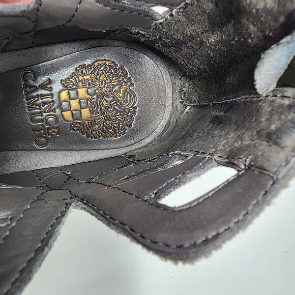 Vince Camuto Ankle Booties Women 7.5M Peera Grey Suede Cutouts Heel Zip - Picture 9 of 10